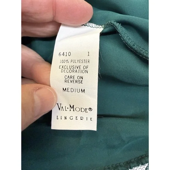 VTG 90's Val Mode Medium Green Slip Dress Lingerie Nightgown Cottagecore - Picture 6 of 7